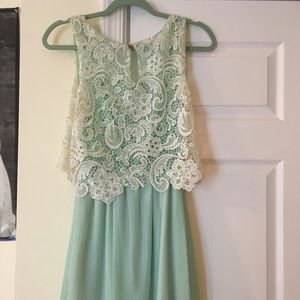 Half lace mint dress with button back